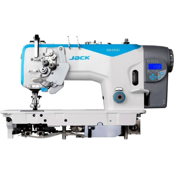 Jack JK-58750J-405E Двухигольная промышленная швейная машина с автоматикой, увеличенными челноками и отключением игл