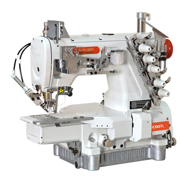 SIRUBA C007KP-W532-356/CR/CX/UTP/CL/RLP/DCKH1 Трьохголкова п'ятиніточна плоскошовна швейна машина для вшивання гумки з сервомотором у голові 