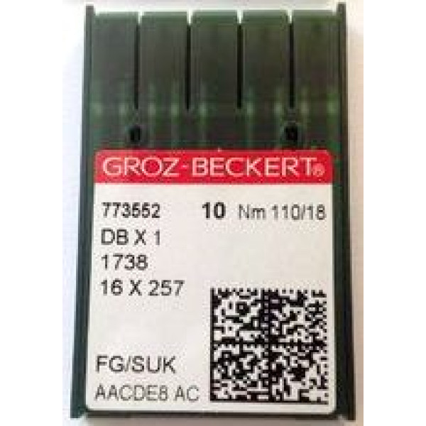 Голка Groz-Beckert DBx1SUK, 1738, 16x257FG, 16x231, 71x1, 287 WH, DBx257FG з тонкою колбою 10 шт/уп