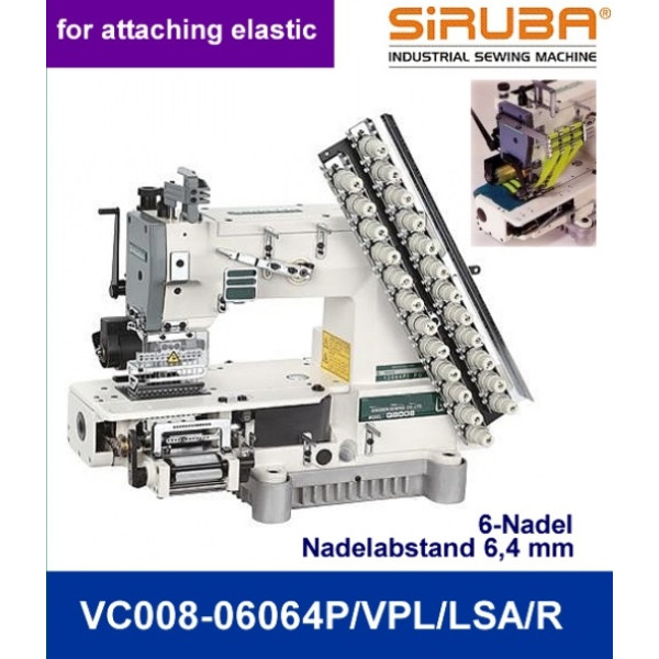Siruba VС008-06064P/VPL/LSA/R Шестиголкова лампасна машина ланцюгового стібка з циліндричною платформою